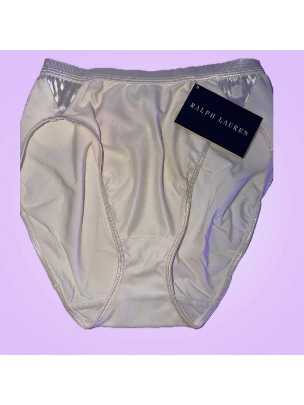 New Ralph Lauren White Satin High Waist Brief Panties Medium NWT